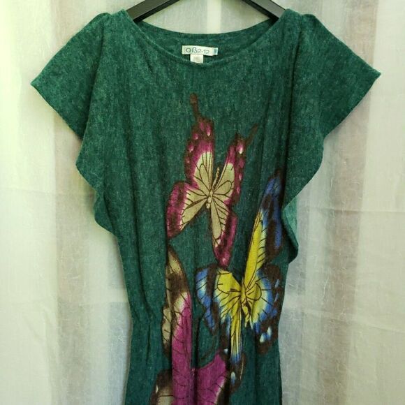 Boho Butterfly Mini Dress Green Felt Like Material Women Size M Looks Very Small - Picture 3 of 12
